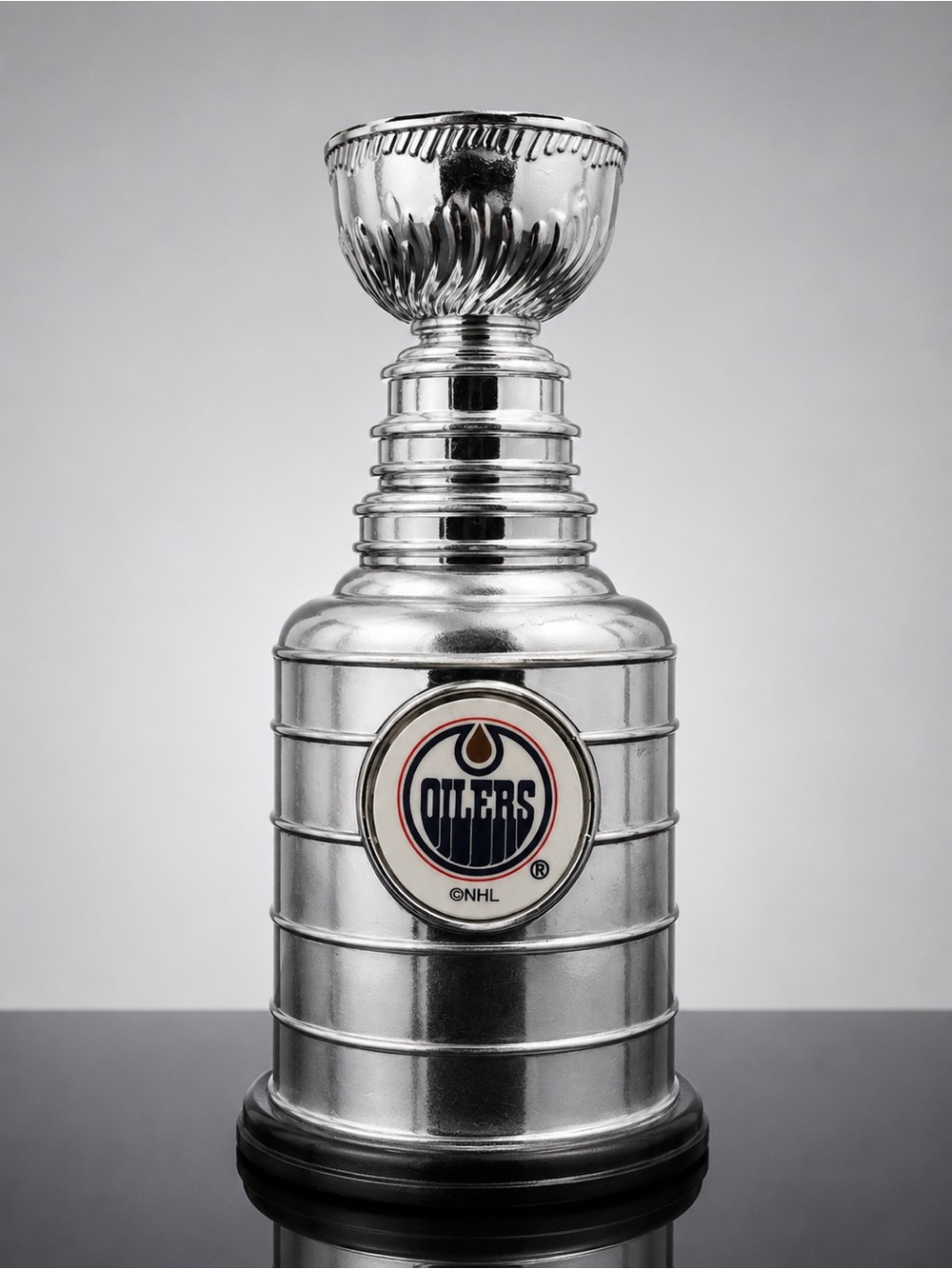 NHL Silver Stanley Cup with Edmonton Oilers Logo